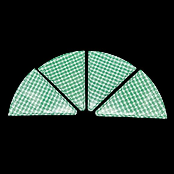 Vintage Pizza Slice Plates Trays Green White Checkered Serving Dishes Plastic - Picture 2 of 8
